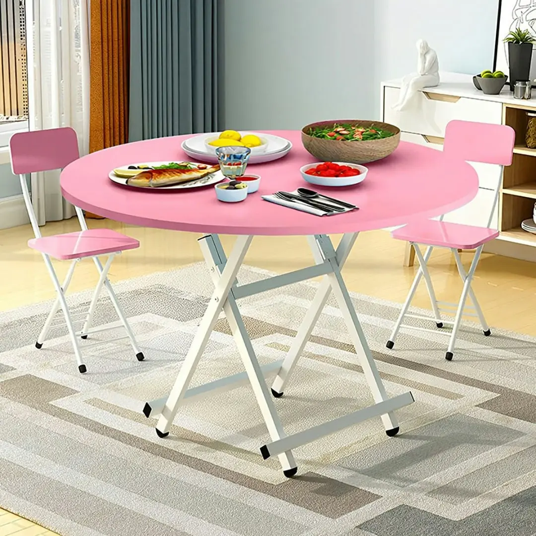 Soga Pink Dining Table Portable Round Surface Space Saving Folding Desk Home Decor