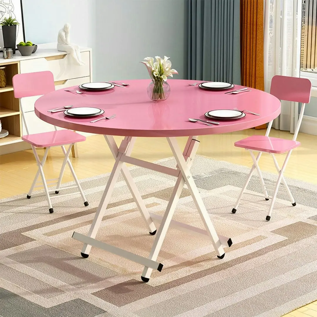 Soga Pink Dining Table Portable Round Surface Space Saving Folding Desk Home Decor