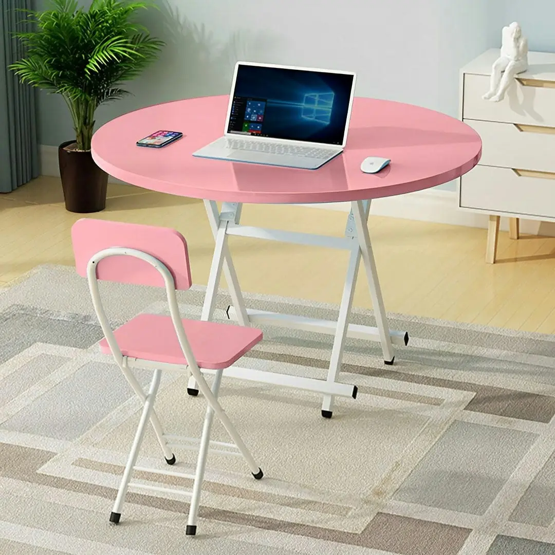 Soga Pink Dining Table Portable Round Surface Space Saving Folding Desk Home Decor