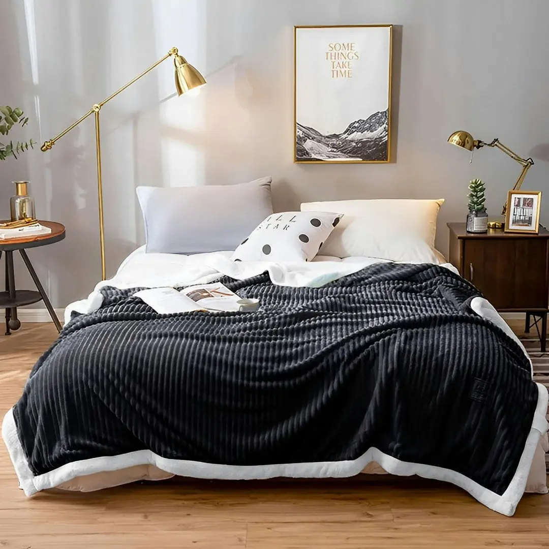 Soga Black Throw Blanket Warm Cozy Double Sided Thick Flannel Coverlet Fleece Bed Sofa Comforter