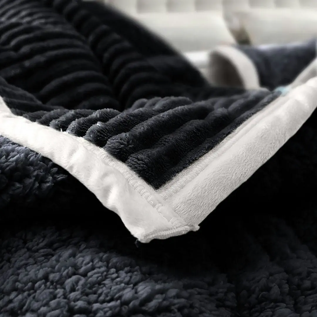 Soga Black Throw Blanket Warm Cozy Double Sided Thick Flannel Coverlet Fleece Bed Sofa Comforter