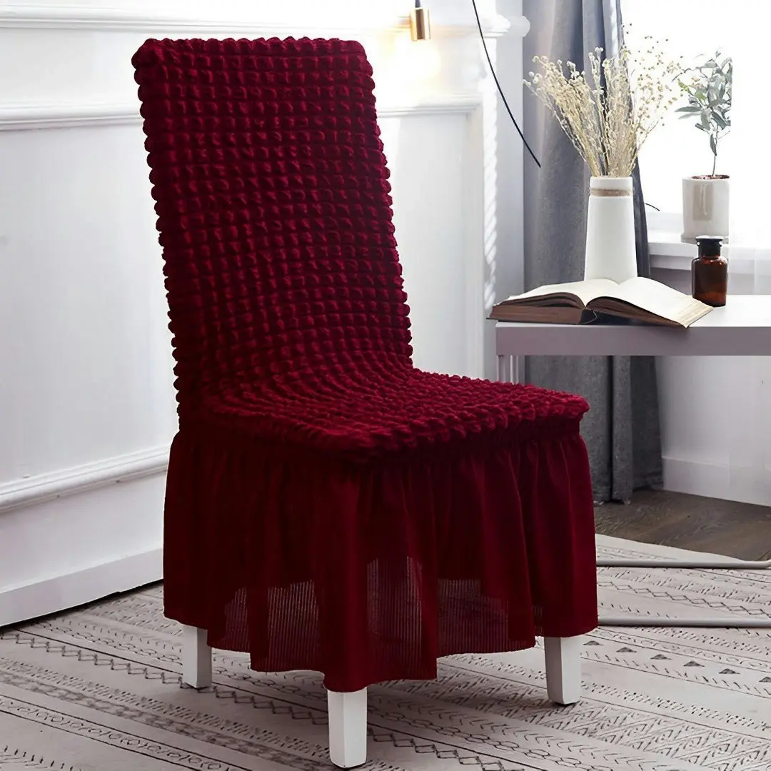 Soga Burgundy Chair Cover Seat Protector with Ruffle Skirt Stretch Slipcover Wedding Party Home Decor