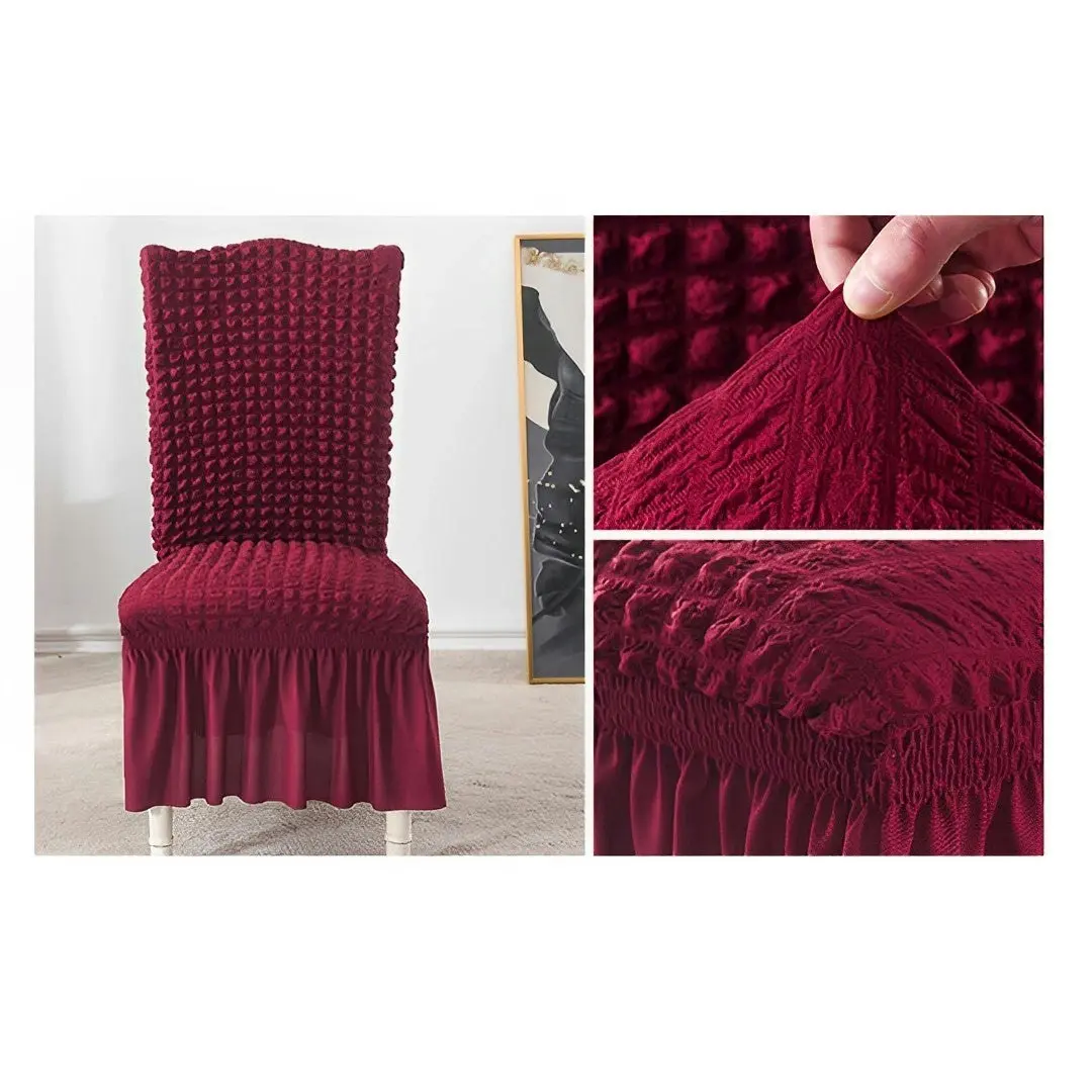 Soga Burgundy Chair Cover Seat Protector with Ruffle Skirt Stretch Slipcover Wedding Party Home Decor