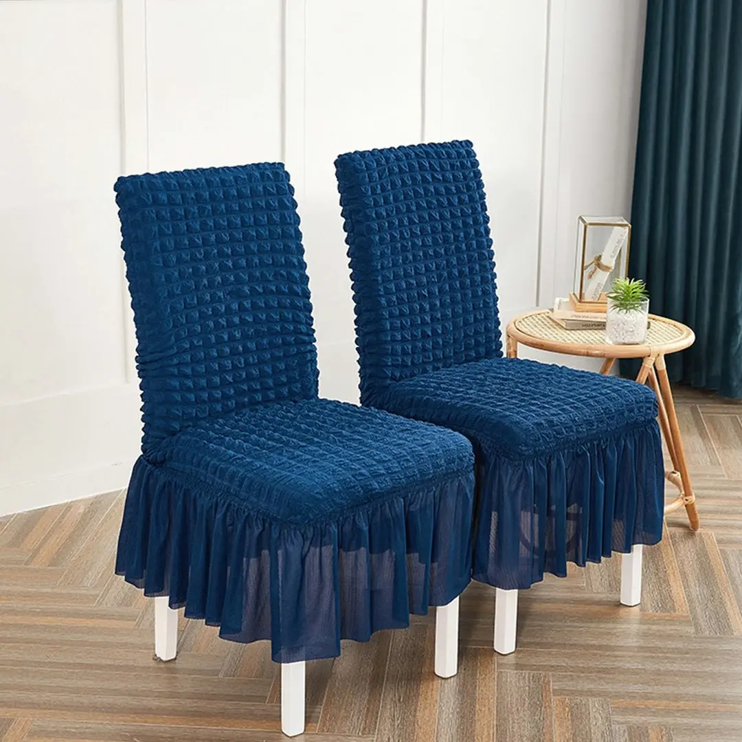 Soga Blue Chair Cover Seat Protector with Ruffle Skirt Stretch Slipcover Wedding Party Home Decor