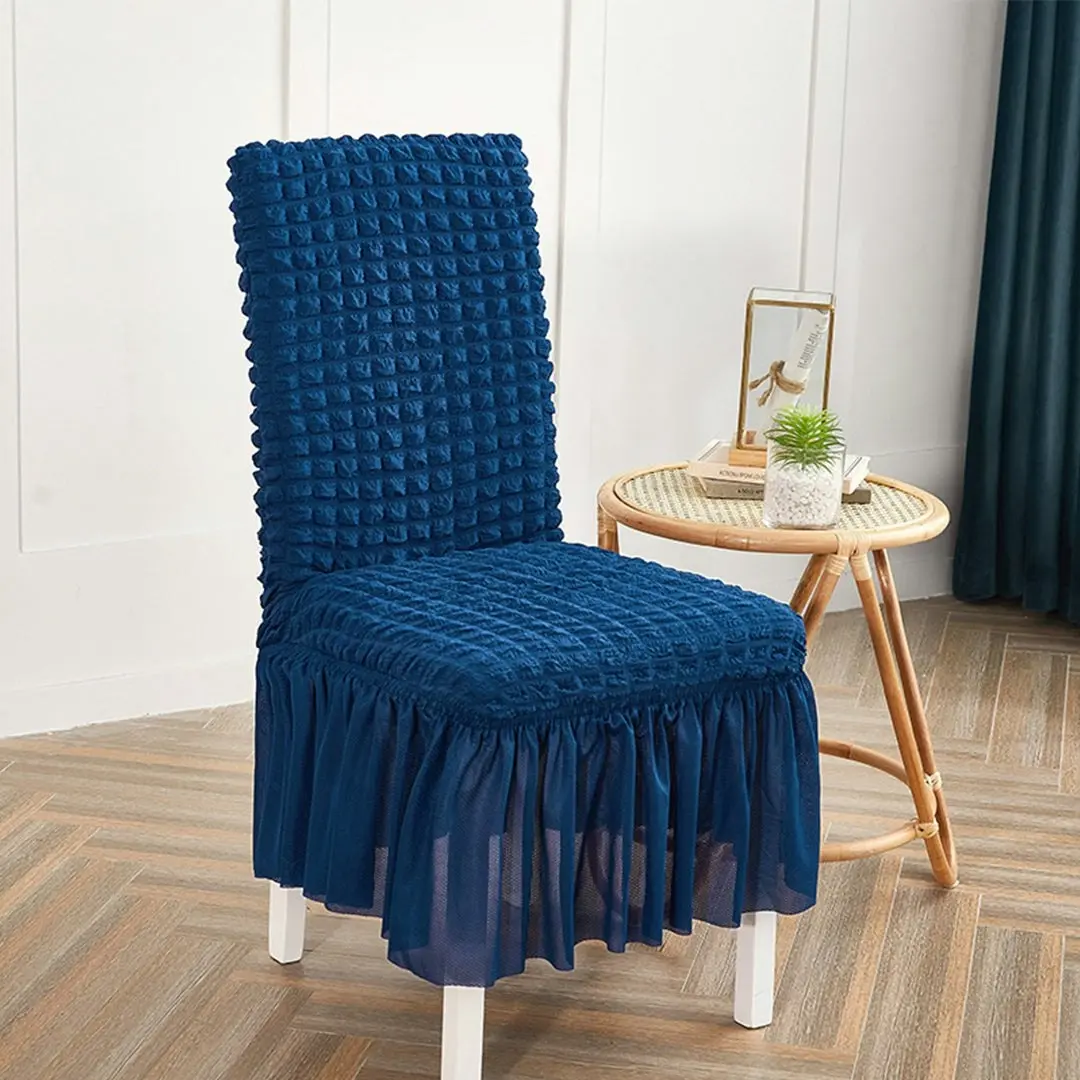 Soga Blue Chair Cover Seat Protector with Ruffle Skirt Stretch Slipcover Wedding Party Home Decor