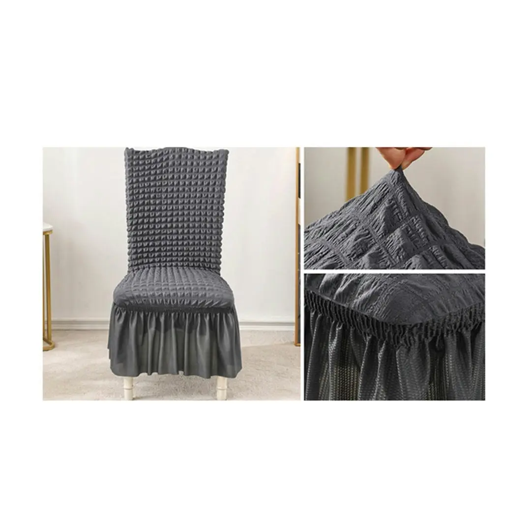 Soga Dark Grey Chair Cover Seat Protector with Ruffle Skirt Stretch Slipcover Wedding Party Home Decor