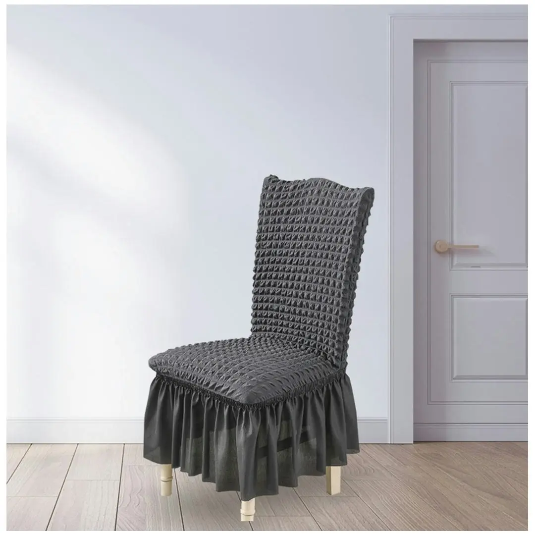 Soga Dark Grey Chair Cover Seat Protector with Ruffle Skirt Stretch Slipcover Wedding Party Home Decor