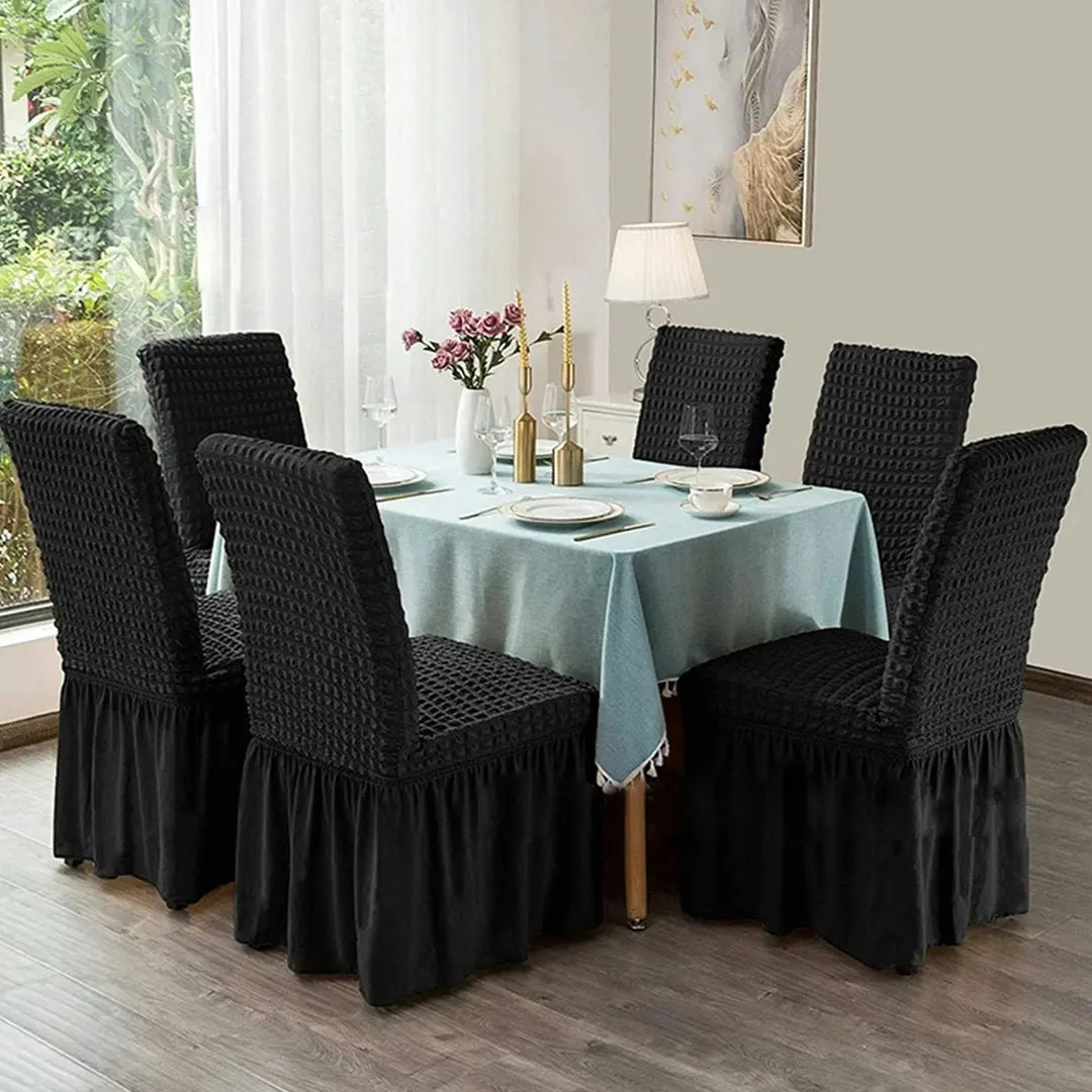 Soga Black Chair Cover Seat Protector with Ruffle Skirt Stretch Slipcover Wedding Party Home Decor