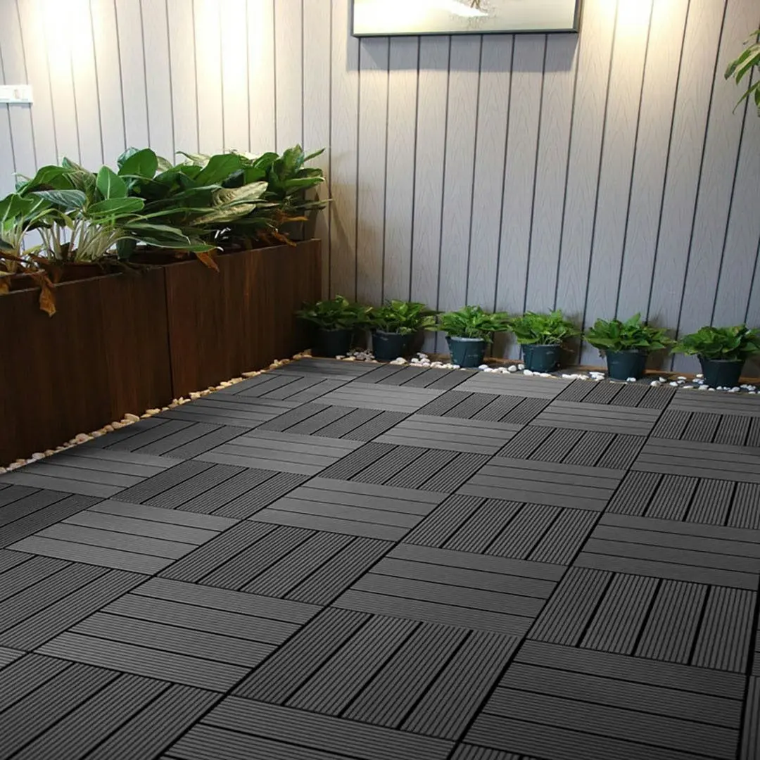 Soga 11 pcs Grey DIY Wooden Composite Decking Tiles Garden Outdoor Backyard Flooring Home Decor