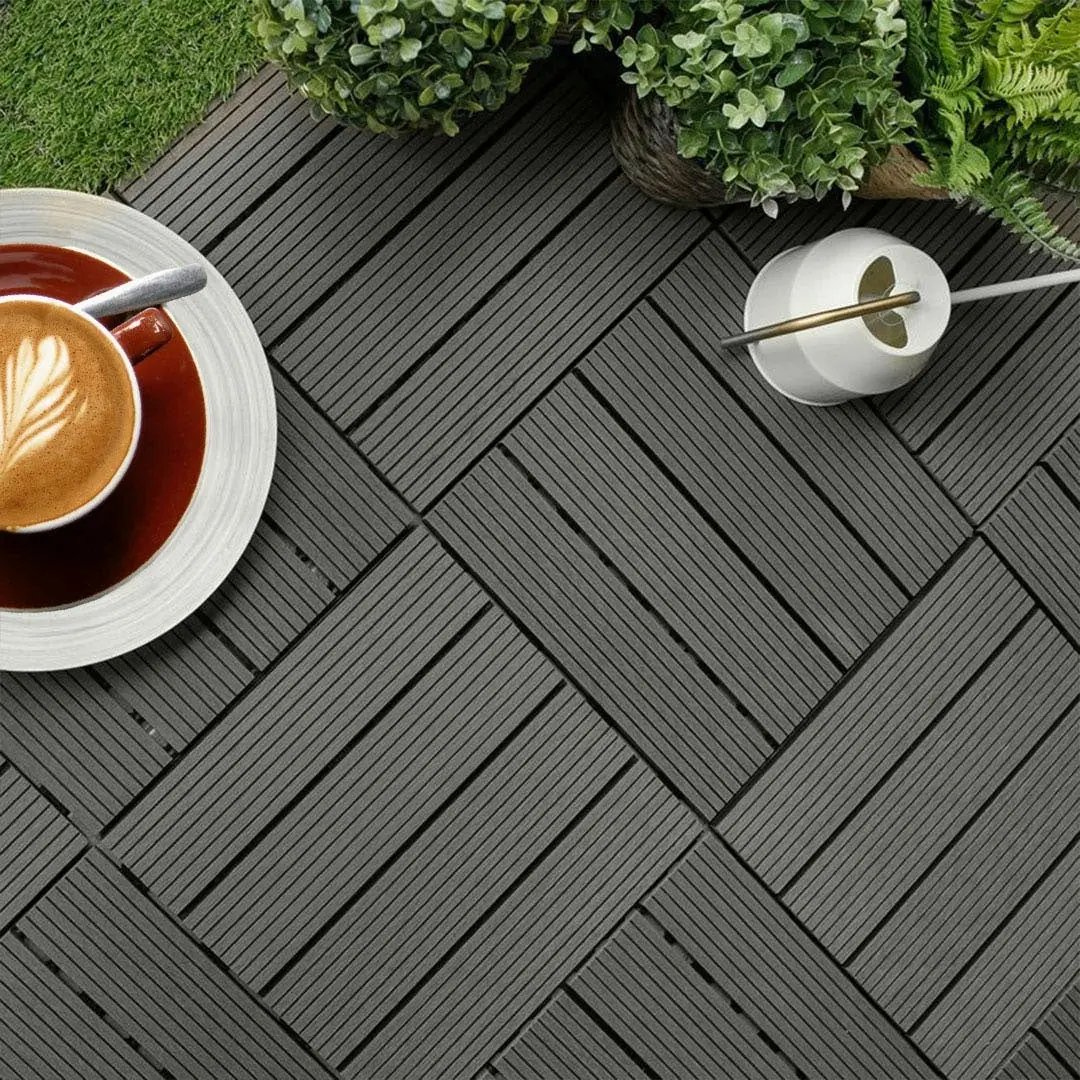 Soga 11 pcs Grey DIY Wooden Composite Decking Tiles Garden Outdoor Backyard Flooring Home Decor