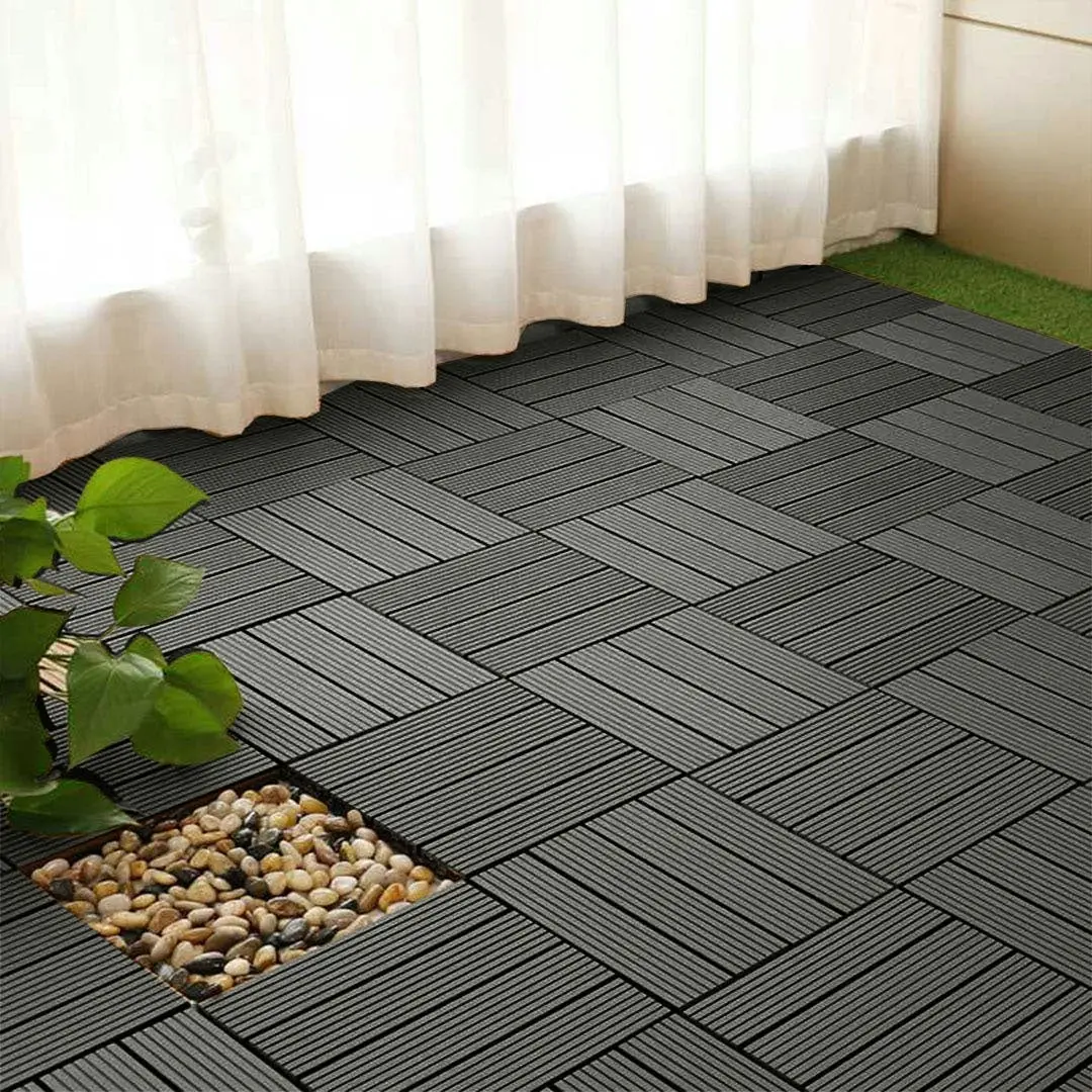 Soga 11 pcs Grey DIY Wooden Composite Decking Tiles Garden Outdoor Backyard Flooring Home Decor