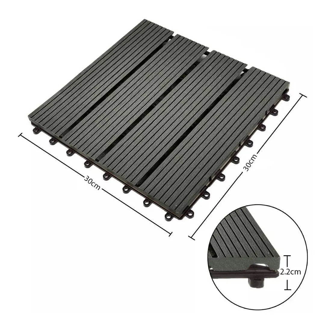 Soga 11 pcs Grey DIY Wooden Composite Decking Tiles Garden Outdoor Backyard Flooring Home Decor