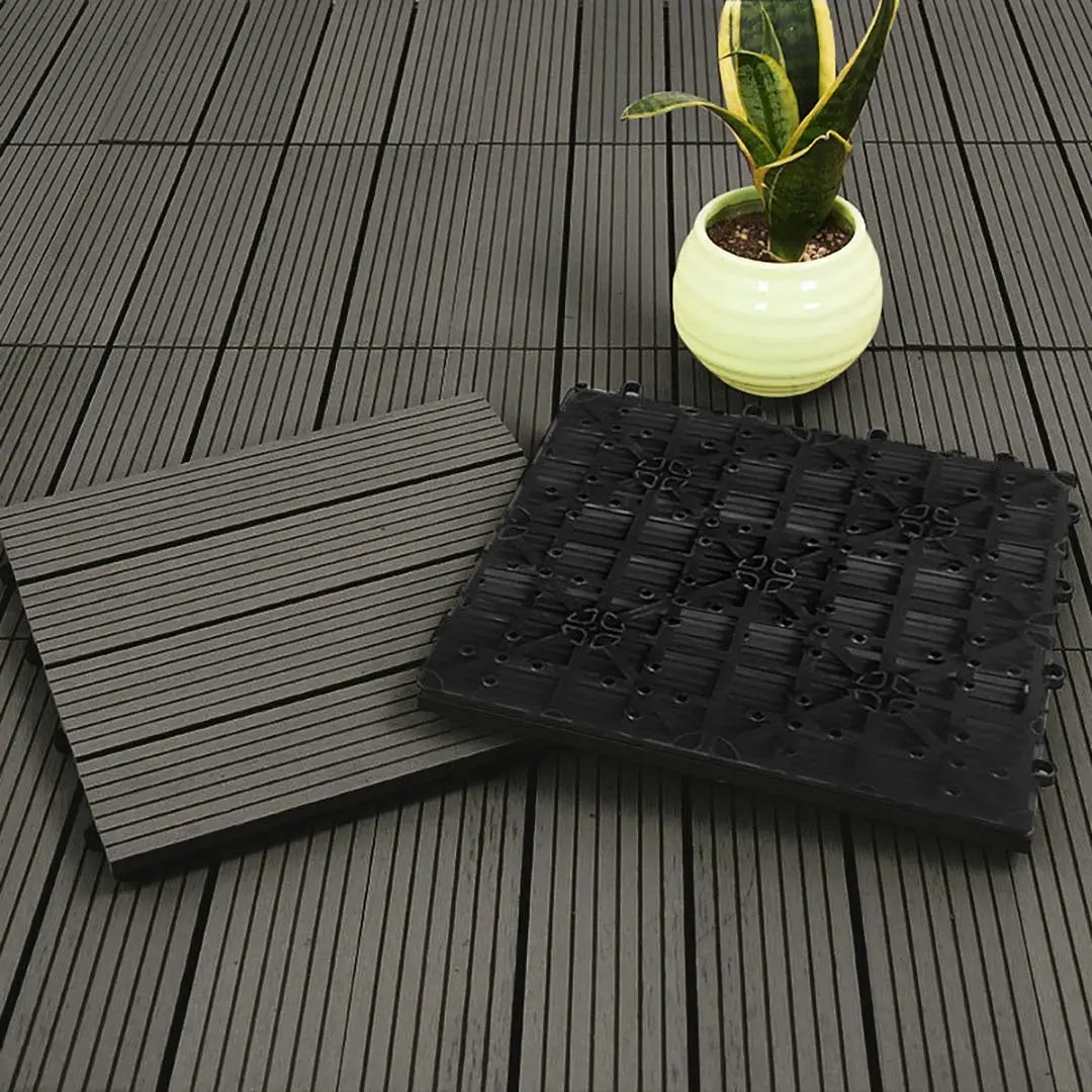 Soga 11 pcs Grey DIY Wooden Composite Decking Tiles Garden Outdoor Backyard Flooring Home Decor