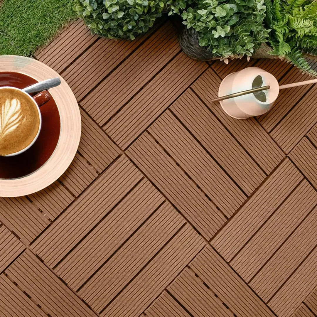 Soga 11 pcs Red Brown DIY Wooden Composite Decking Tiles Garden Outdoor Backyard Flooring Home Decor