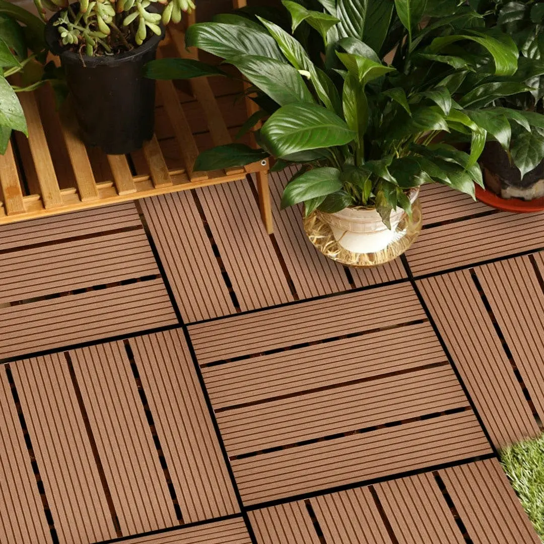 Soga 11 pcs Red Brown DIY Wooden Composite Decking Tiles Garden Outdoor Backyard Flooring Home Decor