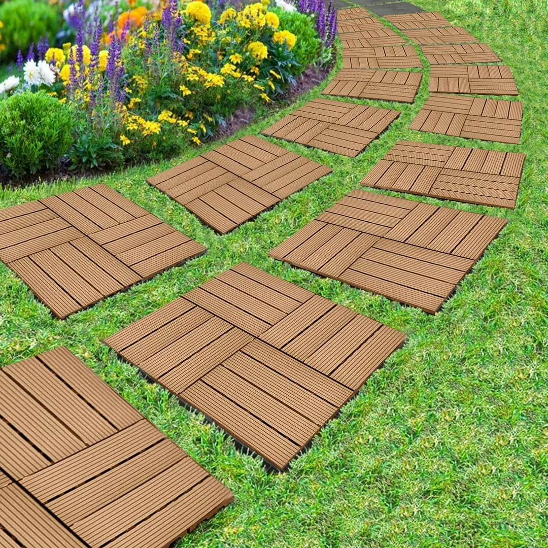 Soga 11 pcs Red Brown DIY Wooden Composite Decking Tiles Garden Outdoor Backyard Flooring Home Decor