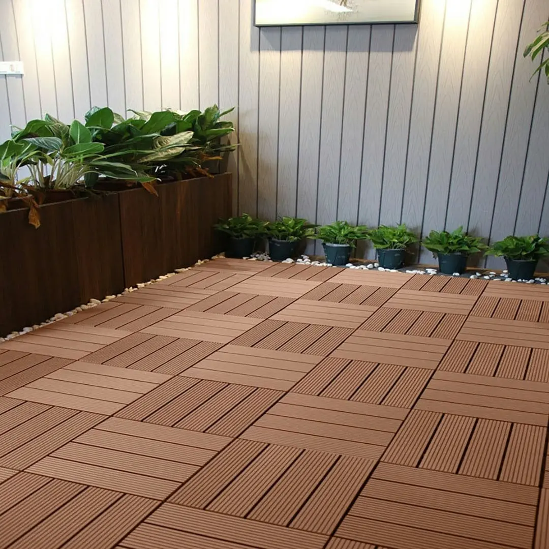 Soga 11 pcs Red Brown DIY Wooden Composite Decking Tiles Garden Outdoor Backyard Flooring Home Decor