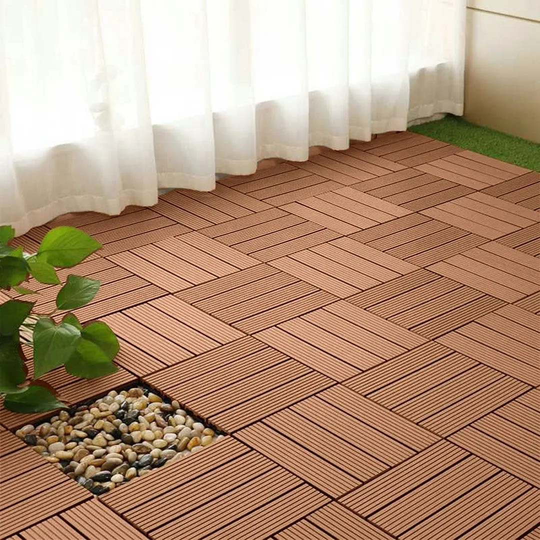 Soga 11 pcs Red Brown DIY Wooden Composite Decking Tiles Garden Outdoor Backyard Flooring Home Decor