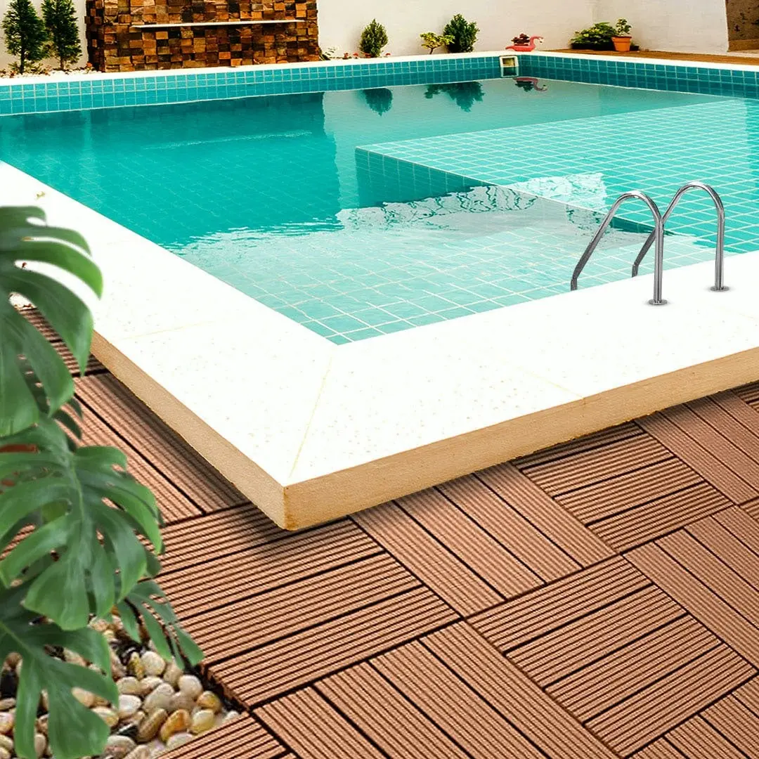 Soga 11 pcs Red Brown DIY Wooden Composite Decking Tiles Garden Outdoor Backyard Flooring Home Decor