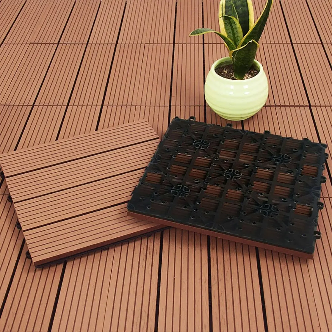 Soga 11 pcs Red Brown DIY Wooden Composite Decking Tiles Garden Outdoor Backyard Flooring Home Decor