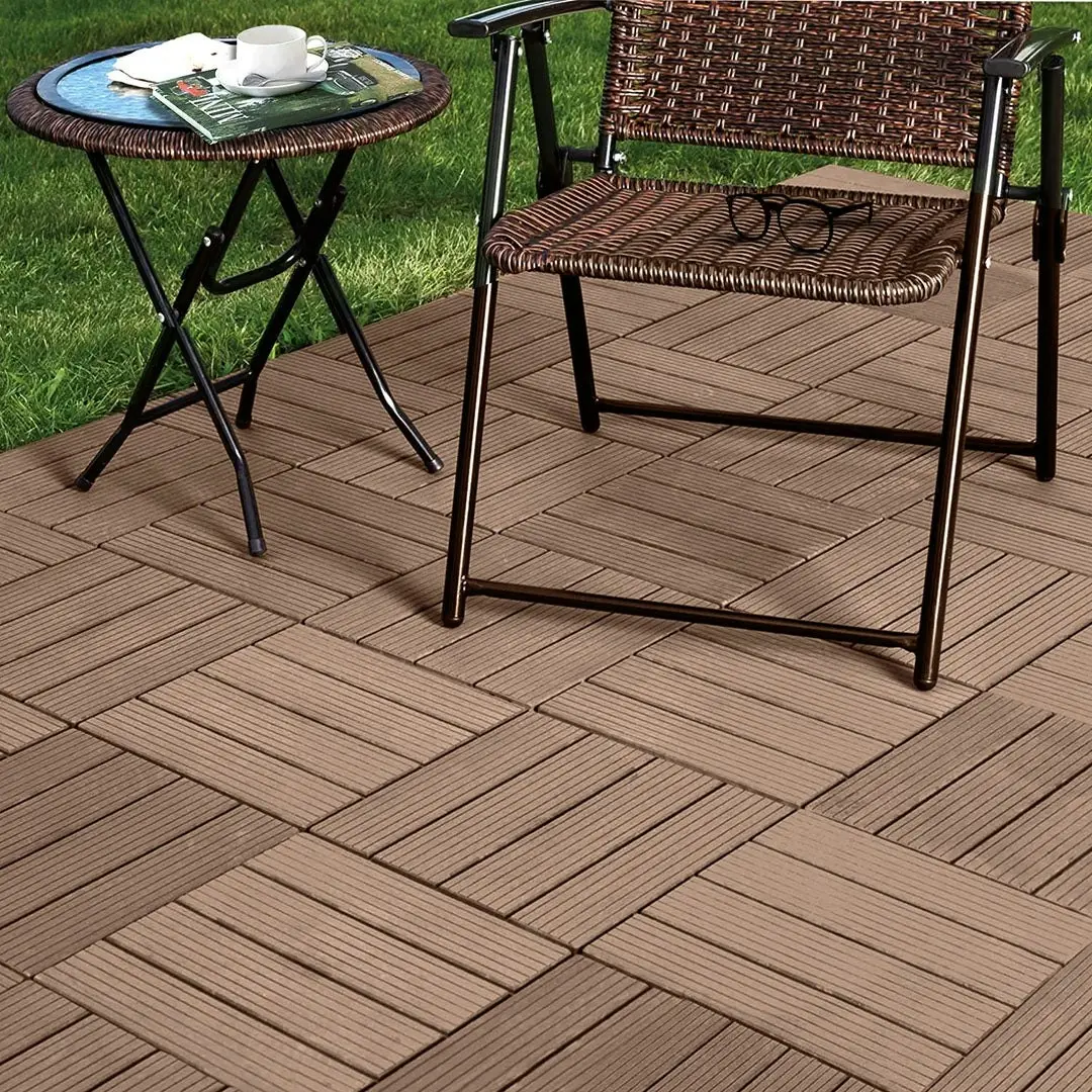 Soga 11 pcs Light Chocolate DIY Wooden Composite Decking Tiles Garden Outdoor Backyard Flooring Home Decor