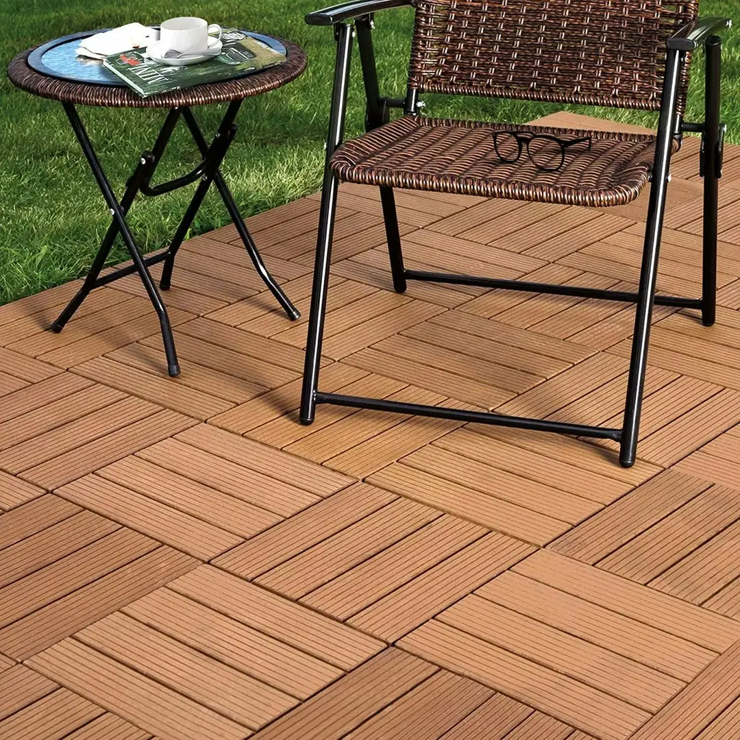 Soga 11 pcs Coffee DIY Wooden Composite Decking Tiles Garden Outdoor Backyard Flooring Home Decor