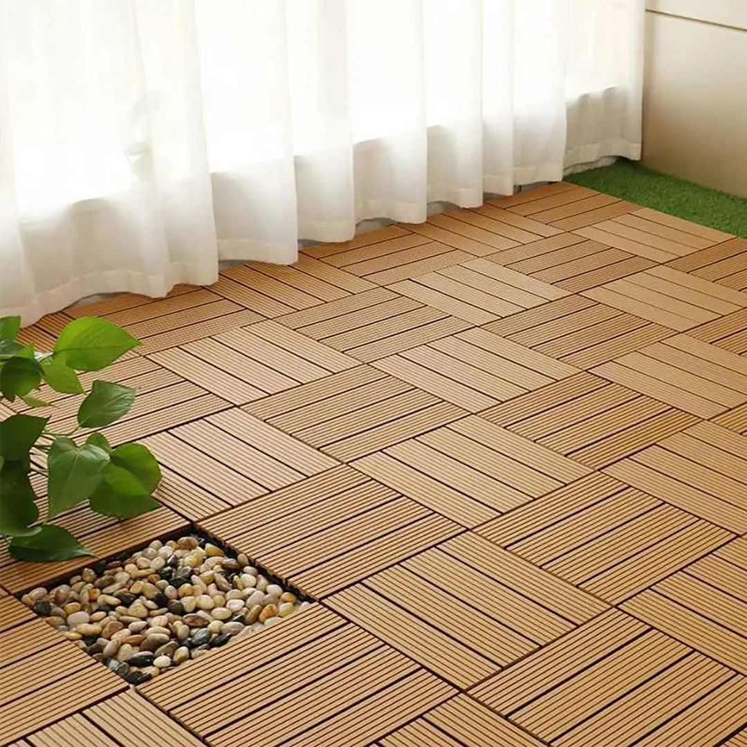 Soga 11 pcs Coffee DIY Wooden Composite Decking Tiles Garden Outdoor Backyard Flooring Home Decor