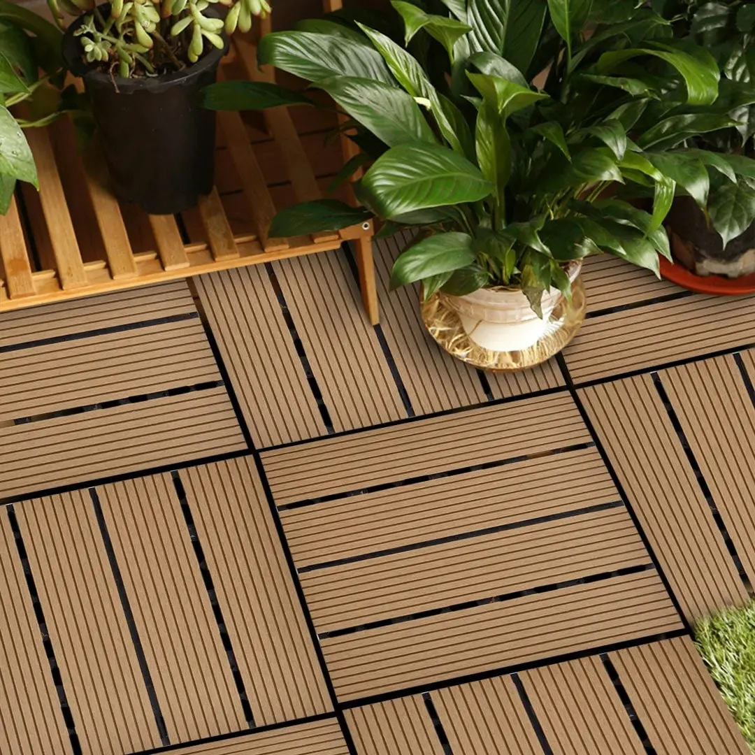 Soga 11 pcs Coffee DIY Wooden Composite Decking Tiles Garden Outdoor Backyard Flooring Home Decor