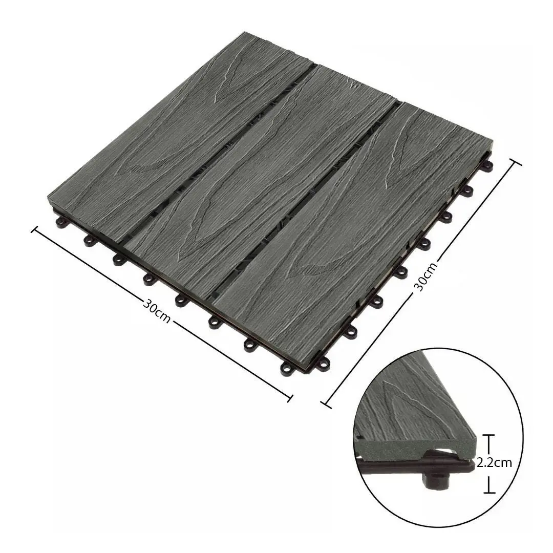 Soga 11 pcs Dark Grey DIY Wooden Composite Decking Tiles Garden Outdoor Backyard Flooring Home Decor