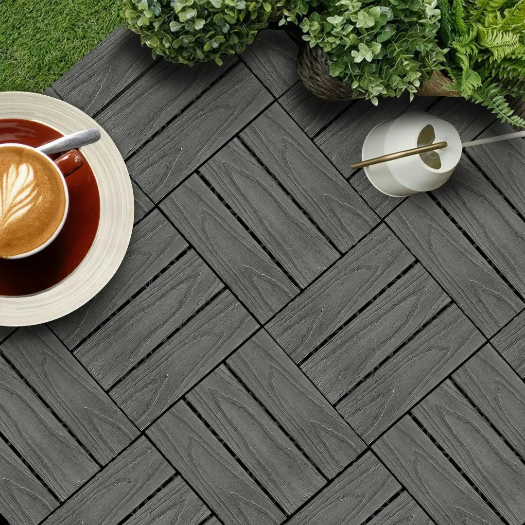 Soga 11 pcs Dark Grey DIY Wooden Composite Decking Tiles Garden Outdoor Backyard Flooring Home Decor