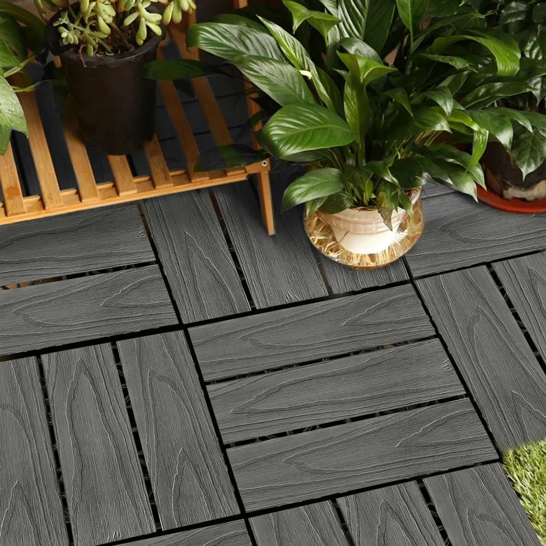 Soga 11 pcs Dark Grey DIY Wooden Composite Decking Tiles Garden Outdoor Backyard Flooring Home Decor