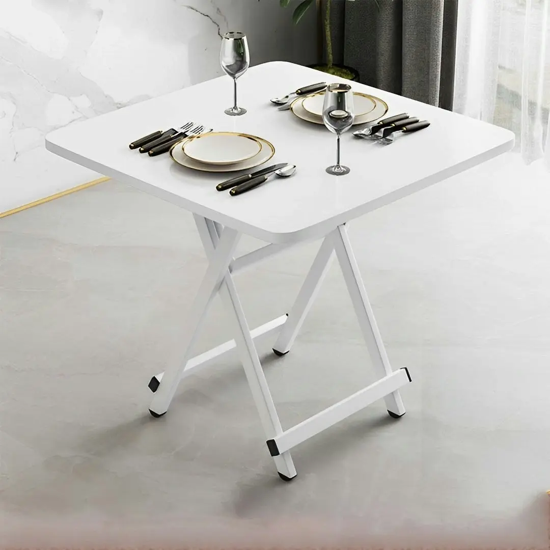 Soga White Dining Table Portable Square Surface Space Saving Folding Desk with Lacquered Legs Home Decor