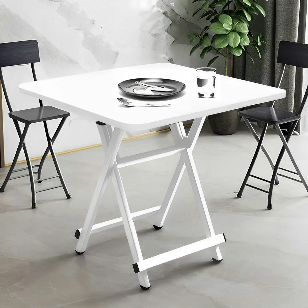 Soga White Dining Table Portable Square Surface Space Saving Folding Desk with Lacquered Legs Home Decor