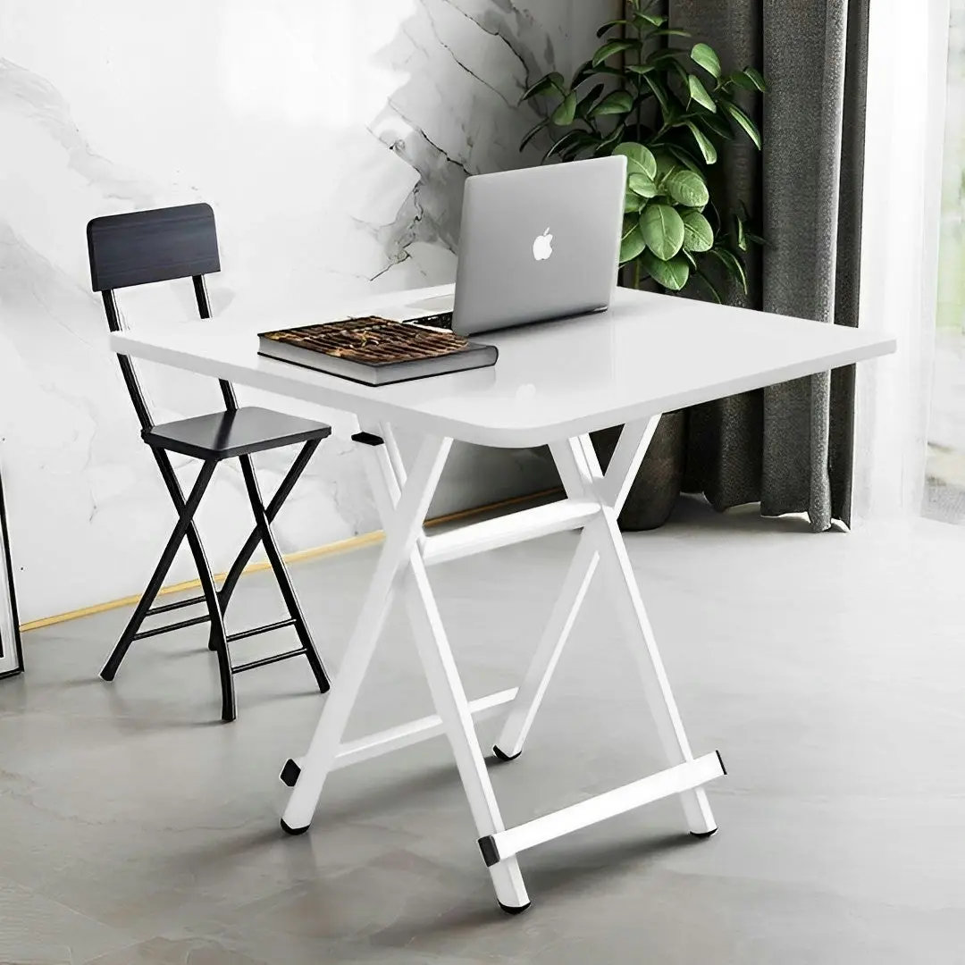 Soga White Dining Table Portable Square Surface Space Saving Folding Desk with Lacquered Legs Home Decor