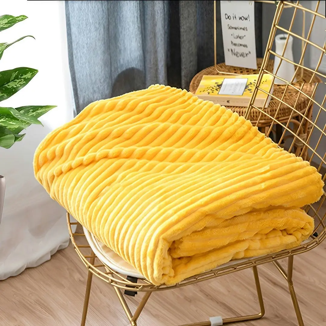 Soga Yellow Throw Blanket Warm Cozy Striped Pattern Thin Flannel Coverlet Fleece Bed Sofa Comforter