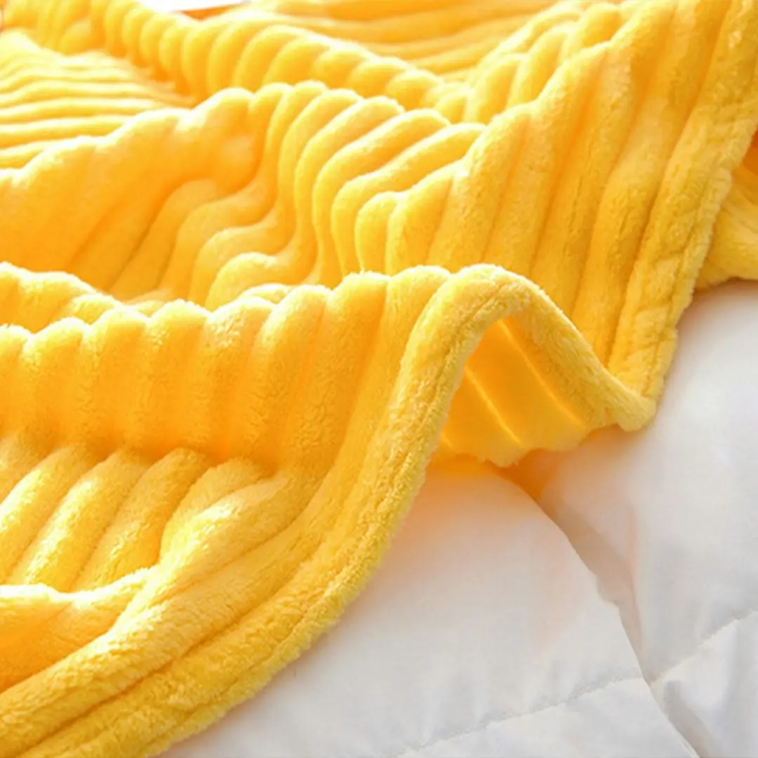 Soga Yellow Throw Blanket Warm Cozy Striped Pattern Thin Flannel Coverlet Fleece Bed Sofa Comforter