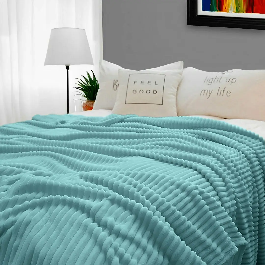 Soga Sky Blue Throw Blanket Warm Cozy Striped Pattern Thin Flannel Coverlet Fleece Bed Sofa Comforter