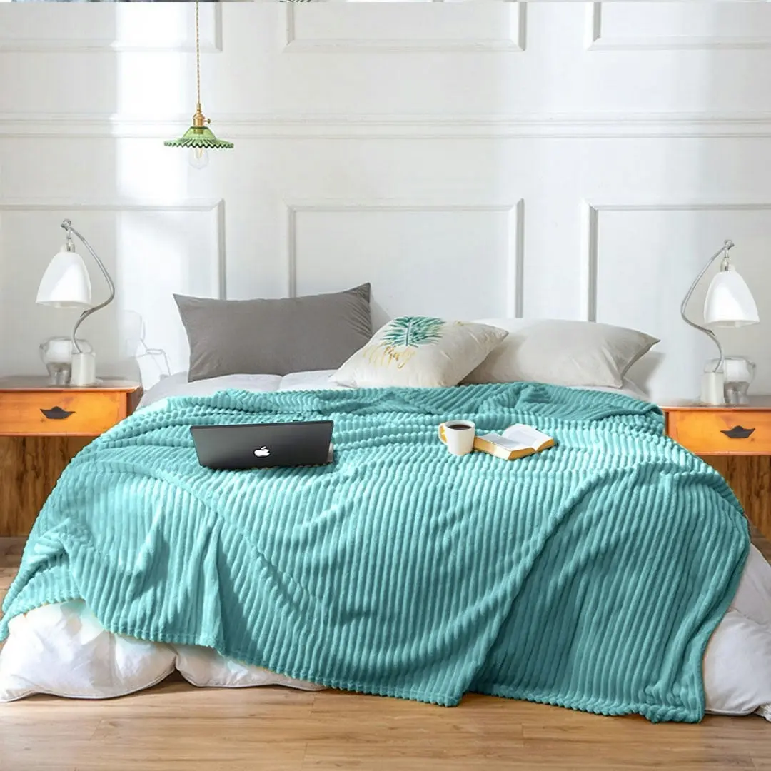 Soga Sky Blue Throw Blanket Warm Cozy Striped Pattern Thin Flannel Coverlet Fleece Bed Sofa Comforter