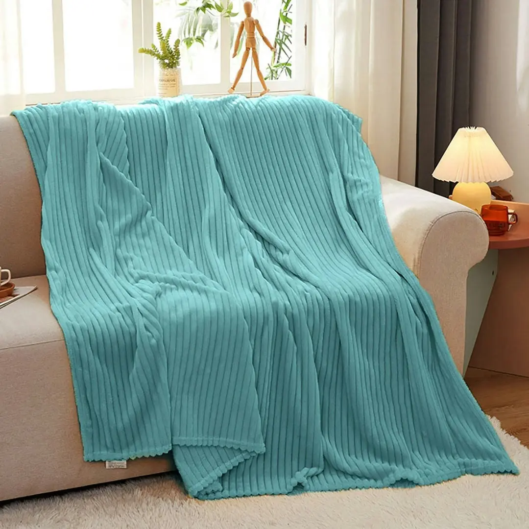 Soga Sky Blue Throw Blanket Warm Cozy Striped Pattern Thin Flannel Coverlet Fleece Bed Sofa Comforter