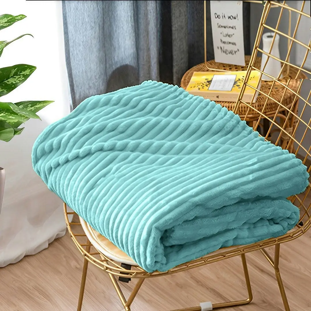 Soga Sky Blue Throw Blanket Warm Cozy Striped Pattern Thin Flannel Coverlet Fleece Bed Sofa Comforter