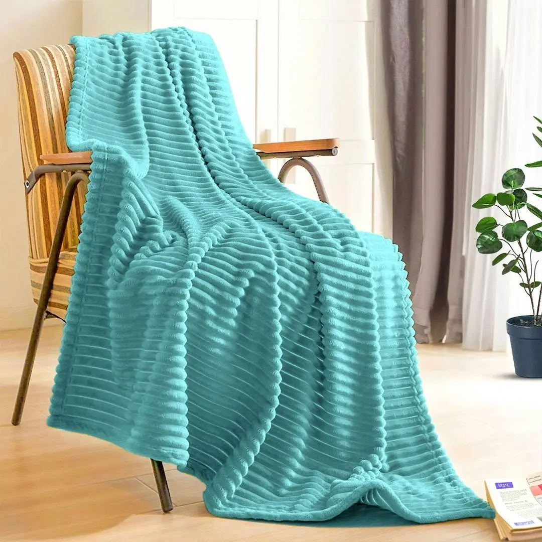 Soga Sky Blue Throw Blanket Warm Cozy Striped Pattern Thin Flannel Coverlet Fleece Bed Sofa Comforter