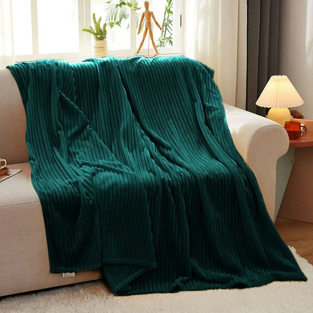 Soga Dark Green Throw Blanket Warm Cozy Striped Pattern Thin Flannel Coverlet Fleece Bed Sofa Comforter