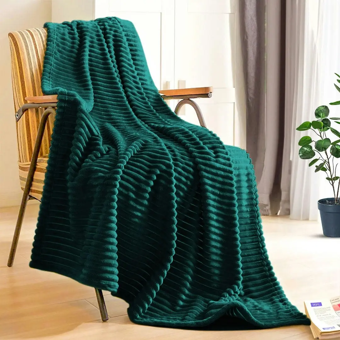 Soga Dark Green Throw Blanket Warm Cozy Striped Pattern Thin Flannel Coverlet Fleece Bed Sofa Comforter