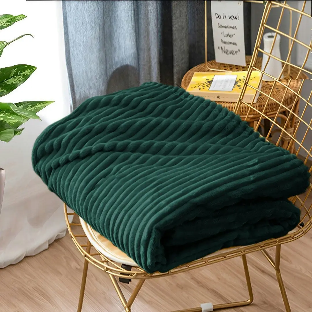 Soga Dark Green Throw Blanket Warm Cozy Striped Pattern Thin Flannel Coverlet Fleece Bed Sofa Comforter