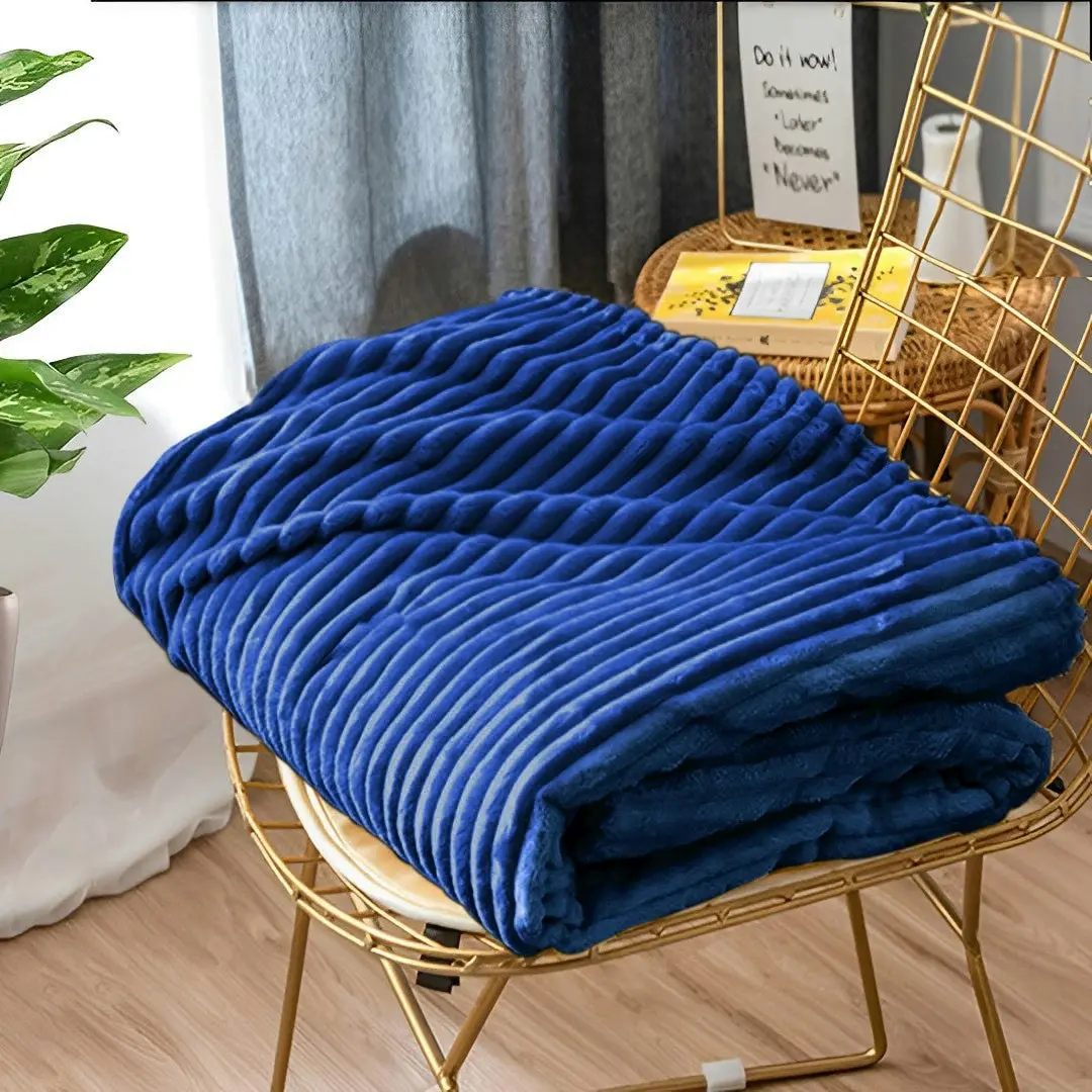 Soga Blue Throw Blanket Warm Cozy Striped Pattern Thin Flannel Coverlet Fleece Bed Sofa Comforter