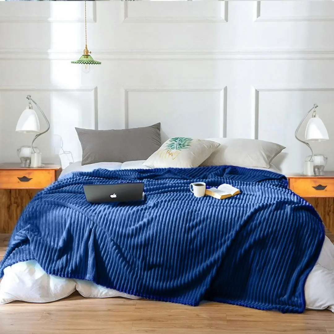 Soga Blue Throw Blanket Warm Cozy Striped Pattern Thin Flannel Coverlet Fleece Bed Sofa Comforter