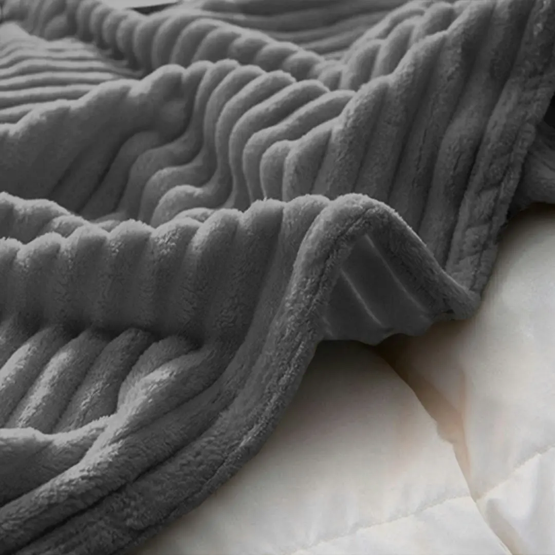 Soga Grey Throw Blanket Warm Cozy Striped Pattern Thin Flannel Coverlet Fleece Bed Sofa Comforter