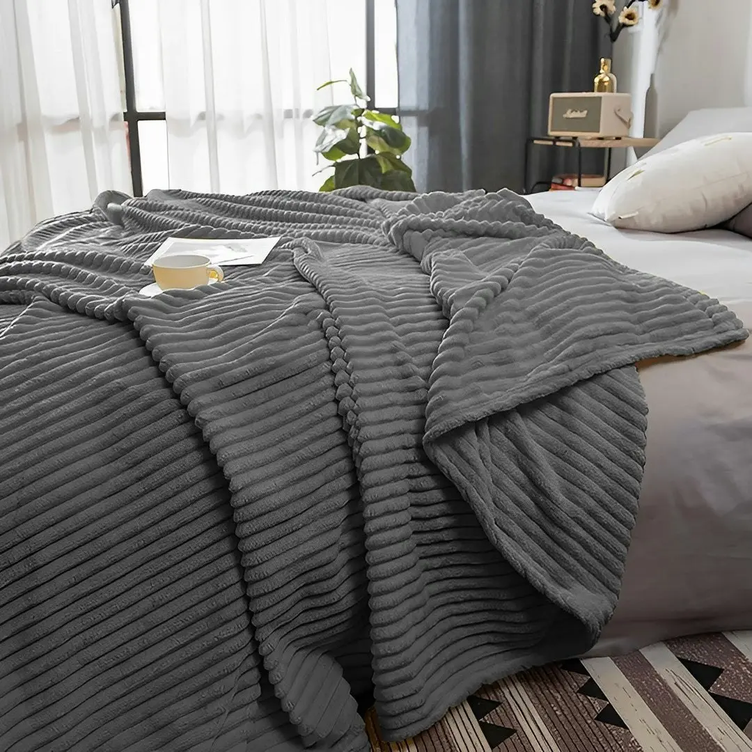 Soga Grey Throw Blanket Warm Cozy Striped Pattern Thin Flannel Coverlet Fleece Bed Sofa Comforter