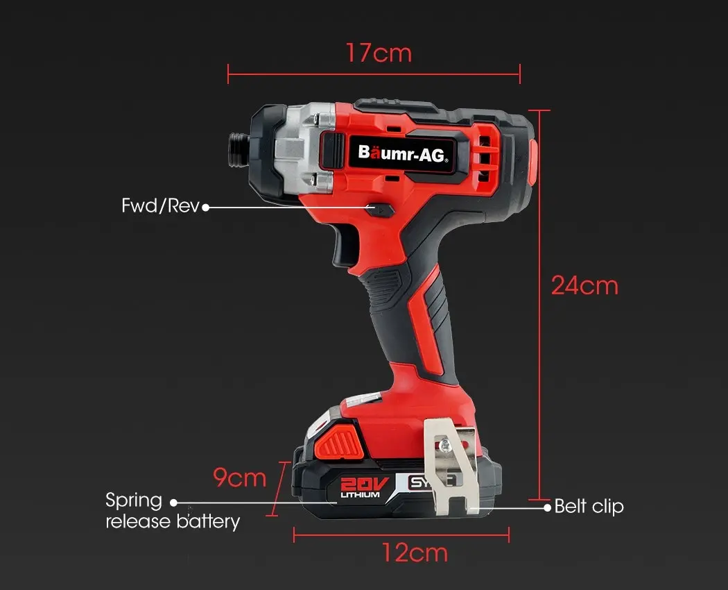 Baumr-AG 20V Cordless Impact Driver Lithium Screwdriver Kit w/ Battery Charger