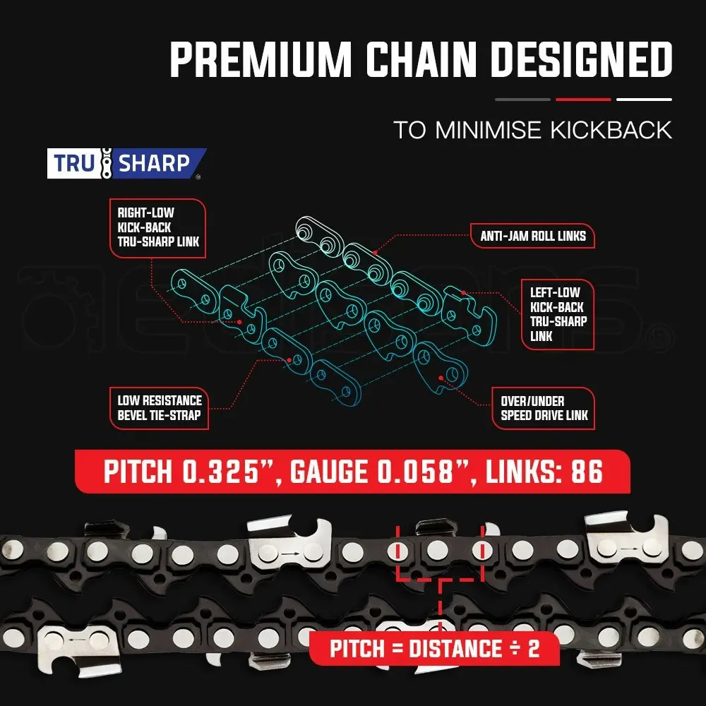 22 Inch Baumr-AG Chainsaw Chain Bar Replacement Commercial Saws 0.325 Inch 0.058 Inch 86DL